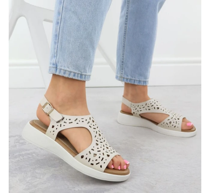 Dámské vyvýšené krémové ažurové sandály Sergio Leone SK-850 Dámské vyvýšené krémové ažurové sandály Sergio Leone SK-850