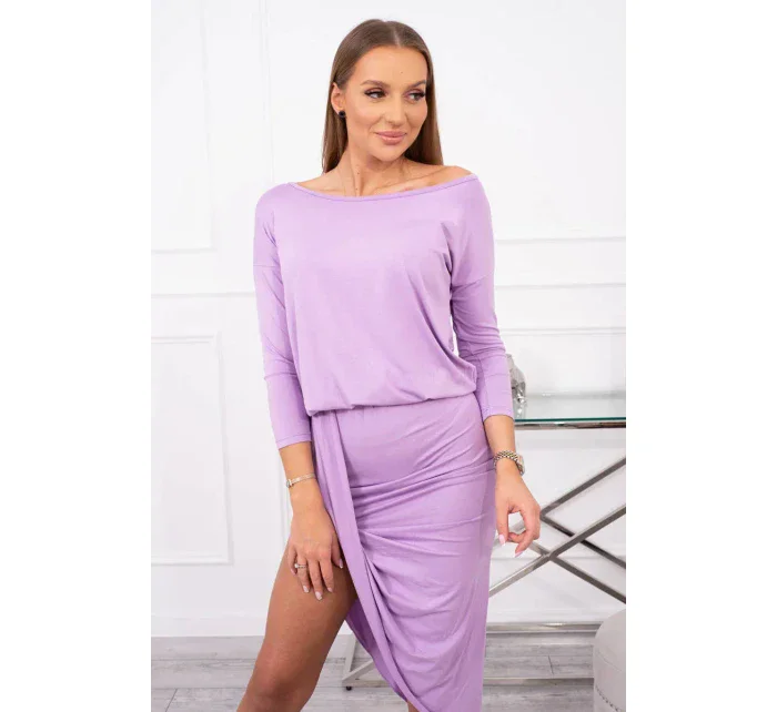 Asymetrické šaty, 3/4 rukávy, světle fialové