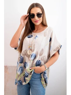 Dámská bavlněná košile s květinovým vzorem béžový