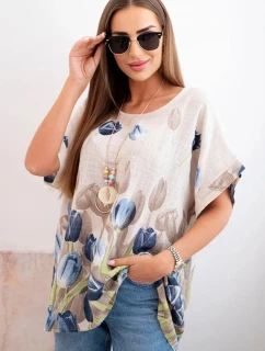 Dámská bavlněná košile s květinovým vzorem béžový