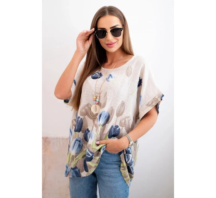 Dámská bavlněná košile s květinovým vzorem béžový