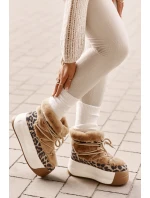 Kožené Dámské Sněhule Na Silné Podešvi S Kožešinou Panteřa Big Star OO274A207 Hnědé Kožené Dámské Sněhule Na Silné Podešvi S Kožešinou Panteřa Big Star OO274A207 Hnědé