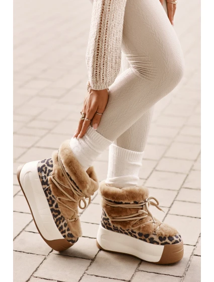 Kožené Dámské Sněhule Na Silné Podešvi S Kožešinou Panteřa Big Star OO274A207 Hnědé Kožené Dámské Sněhule Na Silné Podešvi S Kožešinou Panteřa Big Star OO274A207 Hnědé