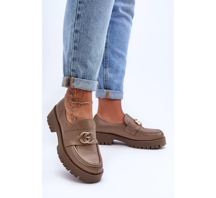 Dámské kožené polobotky s ozdobou tmavě béžové Rosefalls Dámské kožené polobotky s ozdobou tmavě béžové Rosefalls