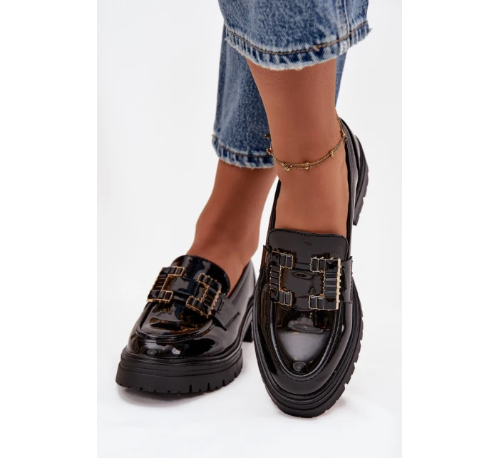 Lakované dámské mokasíny s ozdobou Ysandra – černé