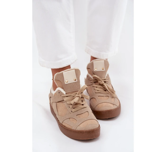 Dámské tenisky na platformě s vyteplením s kožešinou béžové Solvia Dámské tenisky na platformě s vyteplením s kožešinou béžové Solvia