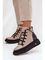 Kožené dámské kotníčkové boty na platformě s vyhříváním Artiker 55C0884 Béžové