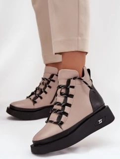 Kožené dámské kotníčkové boty na platformě s vyhříváním Artiker 55C0884 Béžové