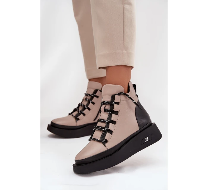 Kožené dámské kotníčkové boty na platformě s vyhříváním Artiker 55C0884 Béžové