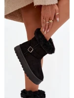 Dámské sněhule na platformě s přezkou a kožešinou Czarne model 21821891 - Boto