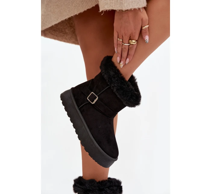 Dámské sněhule na platformě s přezkou a kožešinou Czarne model 21821891 - Boto