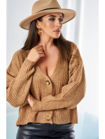 Žebrovaný svetr s knoflíky Camel