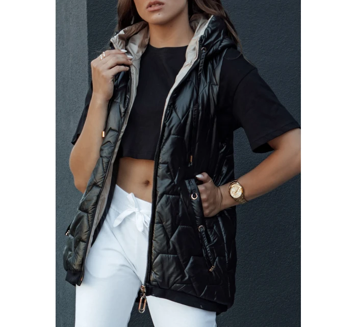 Dámská prošívaná vesta s kapucí GLITZY černá FashionStreet TY4447