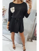 Šaty s flitrovou kapsou černé Šaty s flitrovou kapsou černé