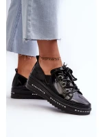 Šněrovací dámské polobotky na platformě z přírodní kůže model 21660188 Černé - S.Barski Šněrovací dámské polobotky na platformě z přírodní kůže model 21660188 Černé - S.Barski