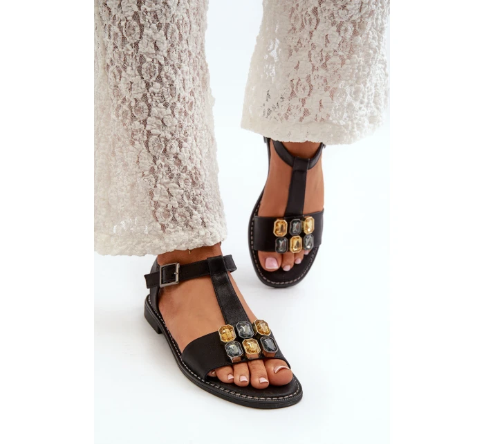 Elegantní Dámské Sandály S Ozdobnými  Černé model 21665206 - S.Barski