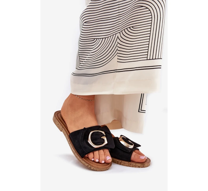 Plné Dámské Sandály S Ozdobným Detalem Černé Nellodra