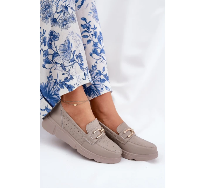 Dámské Kožené Mokasíny se Zlatým Detalem  model 21691940 - VINCEZA