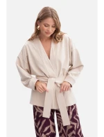 B297 Pletené sako bez límce s otevřeným předním dílem - pískové