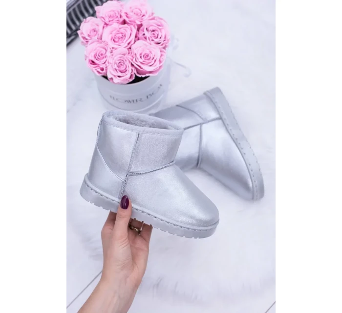 Teplé dětské sněhové boty s kožešinou stříbrné Scooby