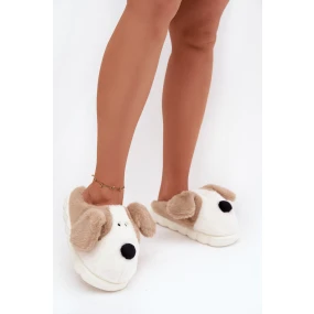 Dámské huňaté pantofle s motivem pejska – béžové Faylen Dámské huňaté pantofle s motivem pejska – béžové Faylen