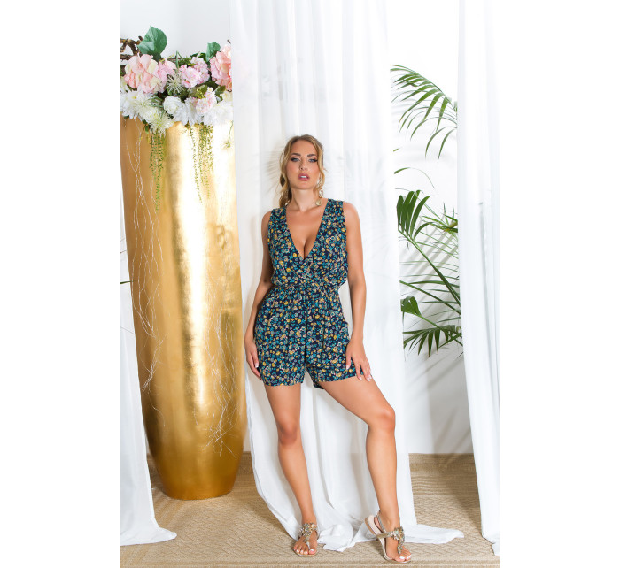 Sexy V-Neck Summer Overall with Flower Print