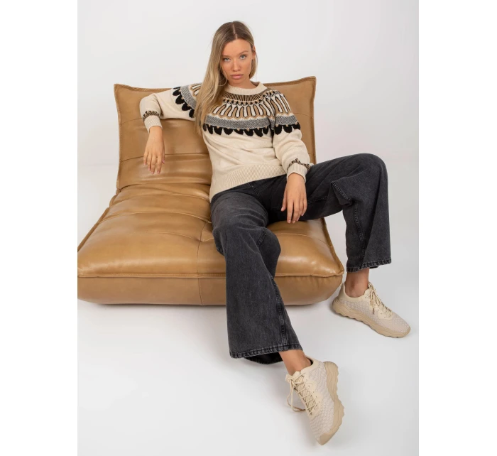 Béžový vzorovaný svetr ve stylu casual (0342)