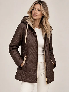 Dámská prošívaná bunda s kapucí Goodlookin v čokoládové barvě model 22383902 - S'WEST