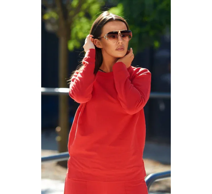 Bavlněný komplet Mikina + Kalhoty s širokými nohavicemi červený Bavlněný komplet Mikina + Kalhoty s širokými nohavicemi červený