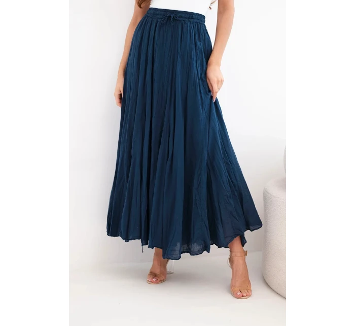 Dámská maxi bavlněná sukně s gumičkou v pase námořnická modrá