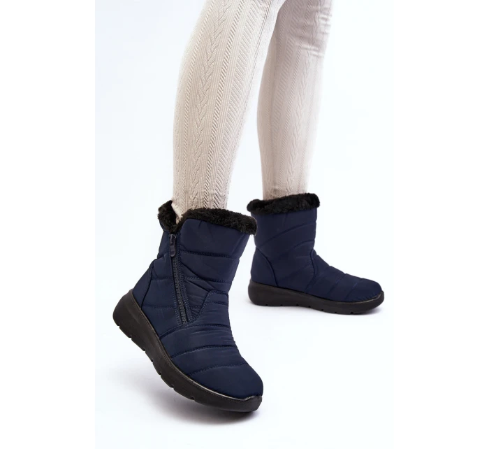 Dámské zimní boty na zip s kožešinou modré model 21644806 - Boto Dámské zimní boty na zip s kožešinou modré model 21644806 - Boto