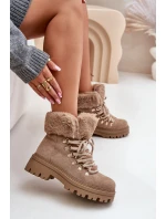 Dámské Šněrovací Boty S Kožíškem Tmavě Béžové model 21679550 - Boto