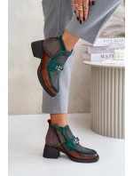 Kožené dámské kotníkové boty na masivním podpatku s ozdobou Maciejka A6747-29 hnědo-zelené Kožené dámské kotníkové boty na masivním podpatku s ozdobou Maciejka A6747-29 hnědo-zelené