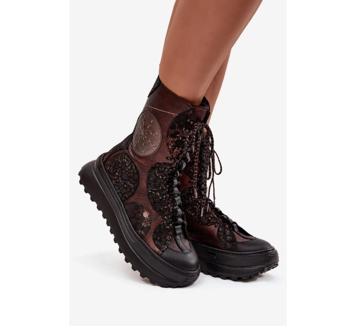 Kožené kotníkové boty na platformě s podšívkou model 21714263 - Maciejka