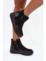 Dámské kotníkové boty na zip kožešinou Černé model 21714328 - Boto