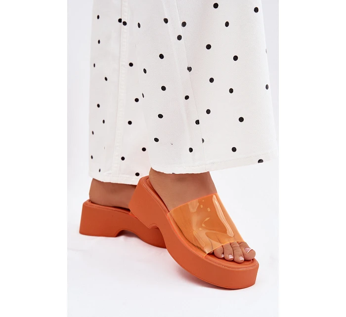 Dámské sandály na platformě s průhledným páskem Oranžové Selestia