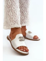 Elegantní dámské lesklé pantofle s ozdobou S.Barski Stříbrná Elegantní dámské lesklé pantofle s ozdobou S.Barski Stříbrná