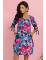 model 21218910 Pohodlné oversize šaty s vázáním na rukávech barevné květy - numoco