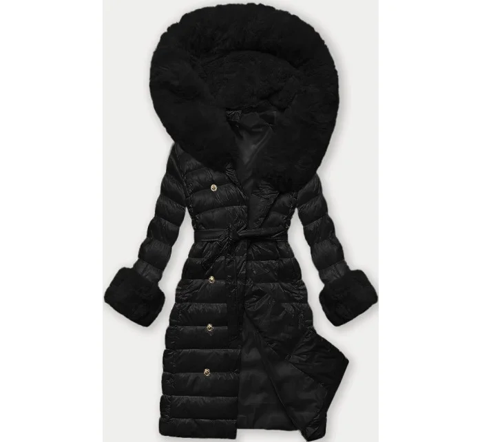 Černý dámský péřový kabát se zapínáním na knoflíky model 21248466 - J.STYLE