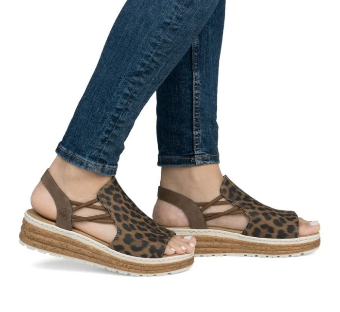 Dámské sandály na platformě s leopardím vzorem v béžové barvě Rieker 62741-90