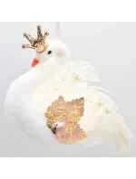 DEKORATIVNÍ ZÁVĚSNÁ CETKA LABUŤ 17CM PERLEŤOVÁ KŘÍDLA