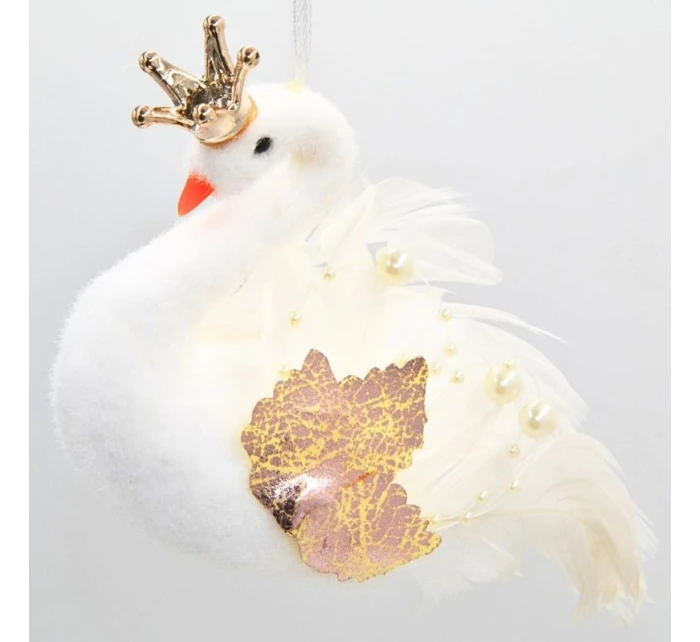 DEKORATIVNÍ ZÁVĚSNÁ CETKA LABUŤ 17CM PERLEŤOVÁ KŘÍDLA