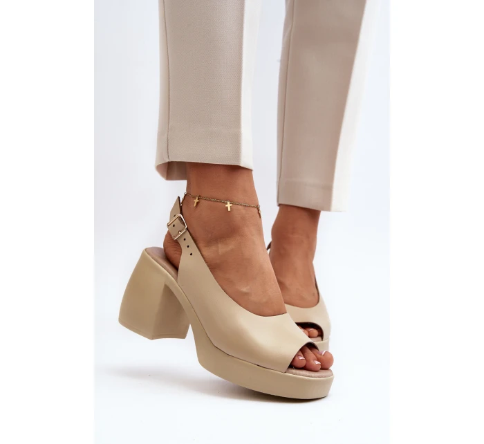 Zazoo 40376 Kožené Sandály Na Masivní Podpatku Bežové