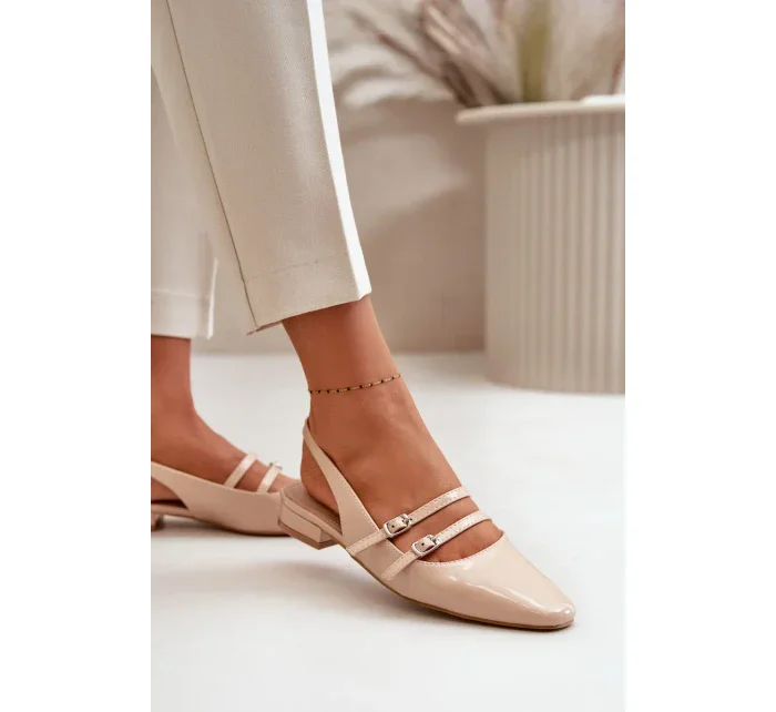 Lakované Baleríny S Pásky Na Nízkém Podpatku Béžové model 20505409 - Kesi