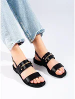 Komfortní dámské černé  sandály bez podpatku