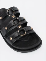 Zajímavé černé  nazouváky dámské na plochém podpatku