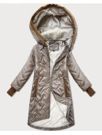 Béžová prošívaná dámská bunda s ozdobnými vsadkami model 21308853 - HONEY WINTER