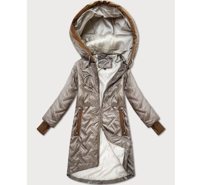 Béžová prošívaná dámská bunda s ozdobnými vsadkami model 21308853 - HONEY WINTER