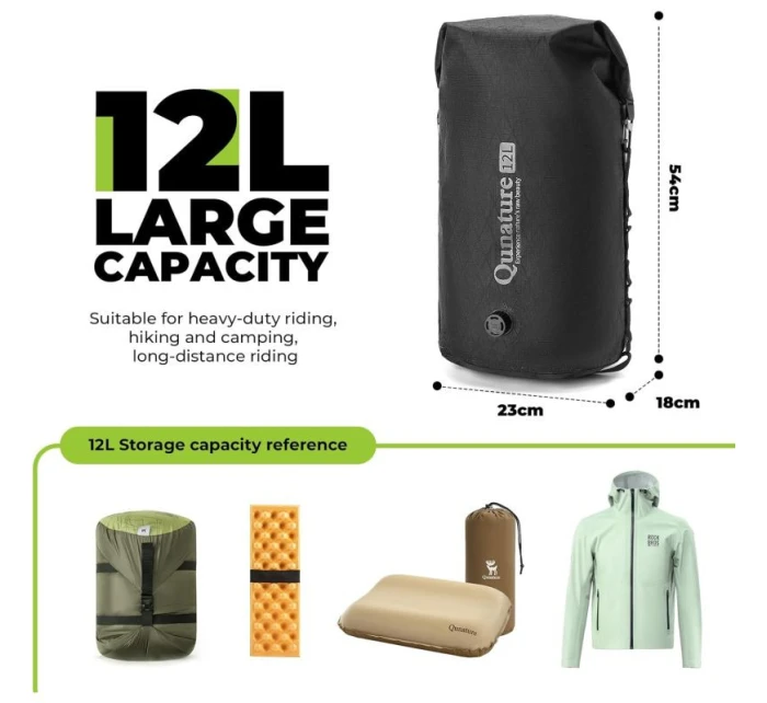 Qunature vodotěsný vak s ventilem černý 12l