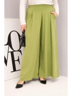 Dámské bavlněné kalhoty Plus Size s širokým střihem a volným střihem pistáciové Dámské bavlněné kalhoty Plus Size s širokým střihem a volným střihem pistáciové